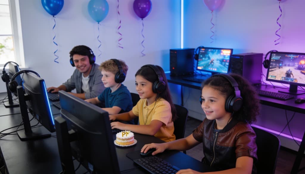Niños jugando en un cumpleaños gamer